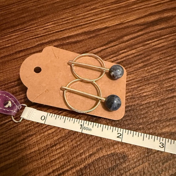 Silver and Blue Geometric Earrings - Picture 3 of 4